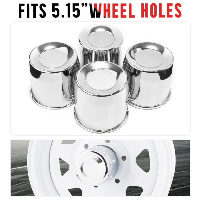 RTrhinoTuning 5.15in Trailer Wheel Center Caps Chrome Push Through Truck Hub Caps for 1986 F-250 8 Lug Rims, 130.5mm/5.15" Hole 5" High - Image 5